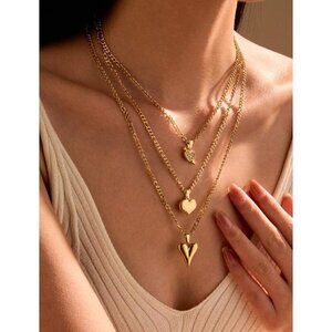 3pcs Stainless Steel Gold heart Necklace Sets
